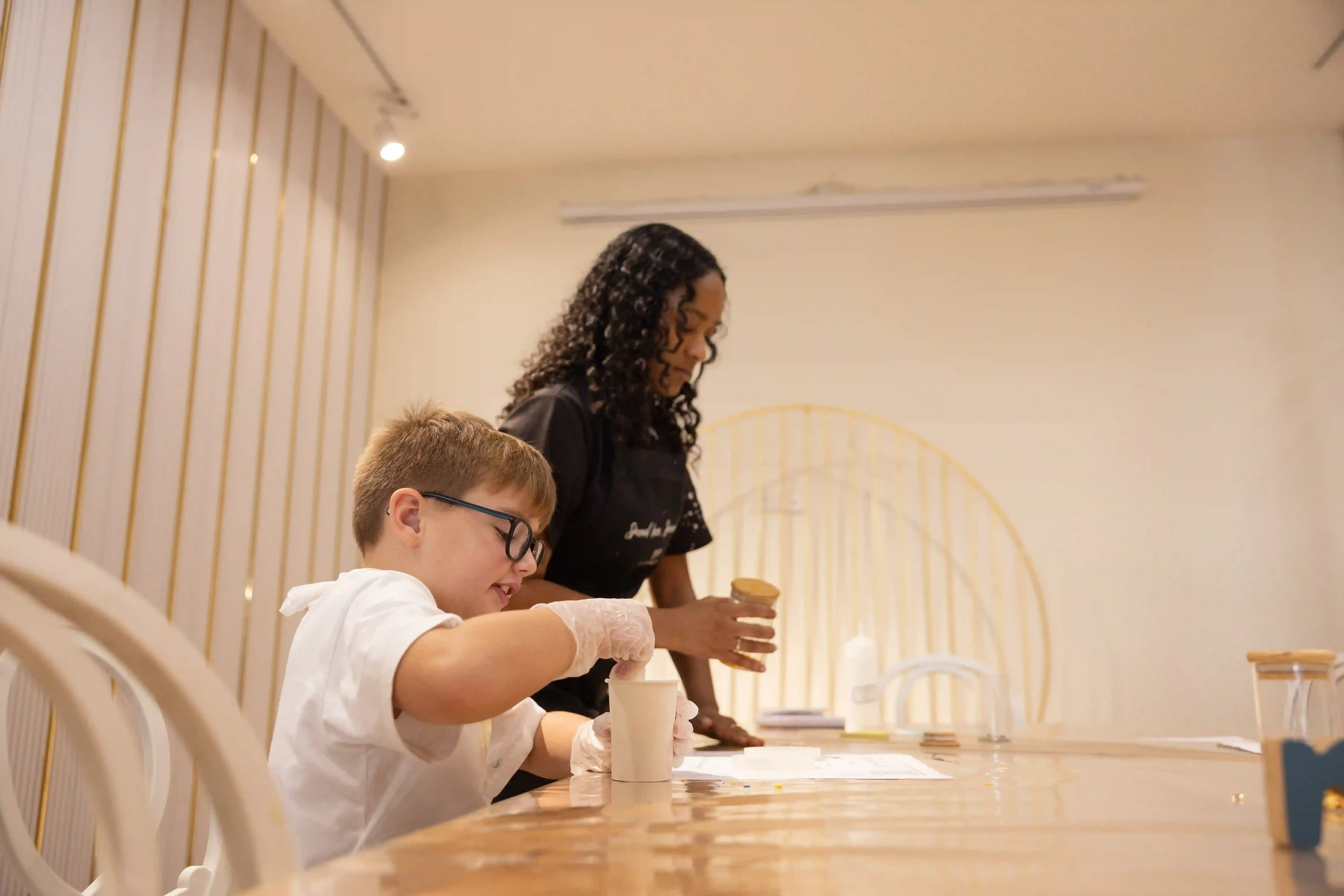 Kids showing artwork