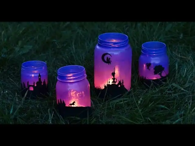 Fairytale theme painted empty jar bottles to make lanterns